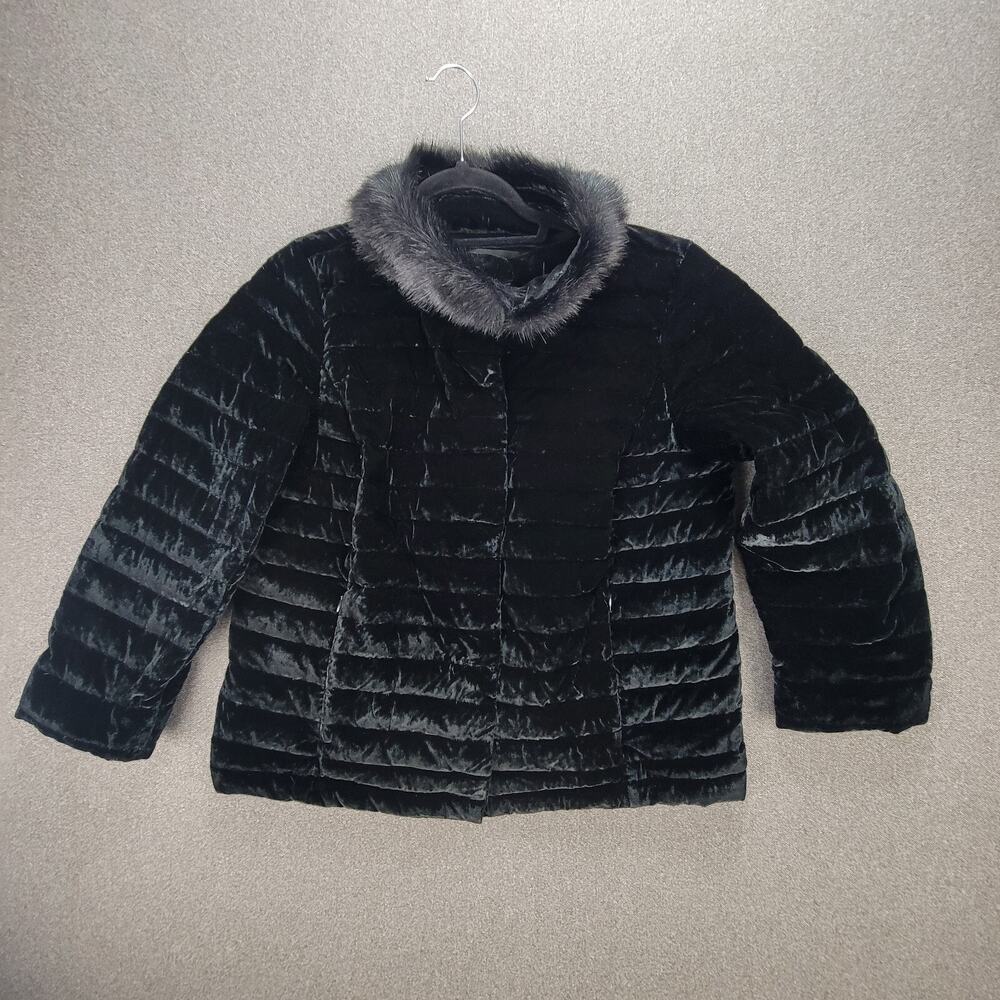 Talbots Size 8 Velour Velvet Faux Fur Collar Quilted Down Jacket